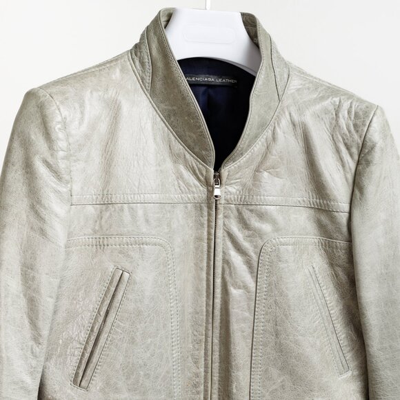 Balenciaga 2008 Arena Goat Leather Grey Navy Zip Bomber - Picture 3 of 10